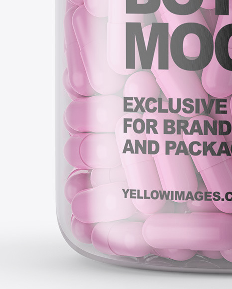 Clear Pills Bottle Mockup in Bottle Mockups on Yellow Images Object Mockups