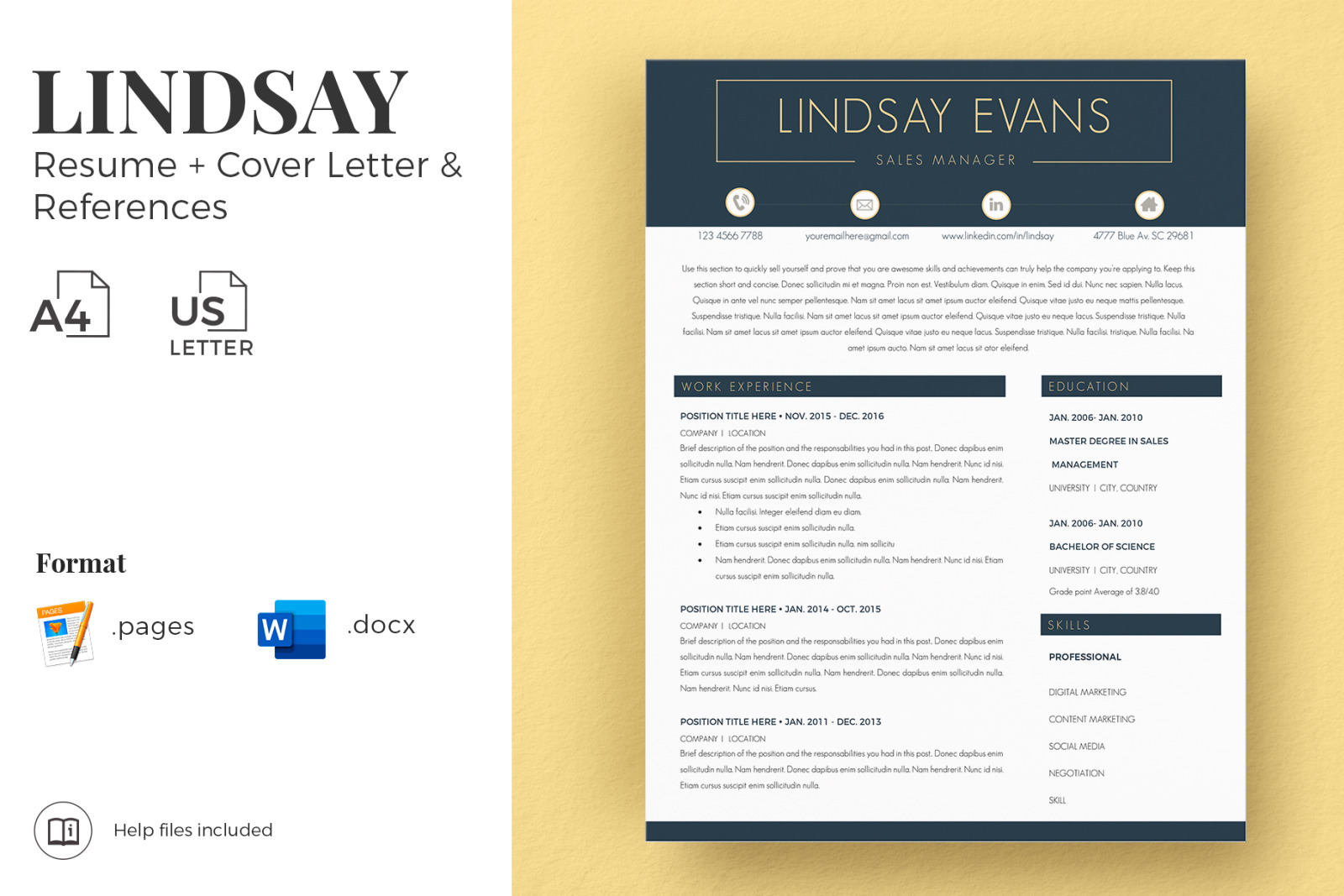 Download Sales Manager Professional Resume Cv Template Cover Letter Template References Template In Resume Templates On Yellow Images Creative Store PSD Mockup Templates