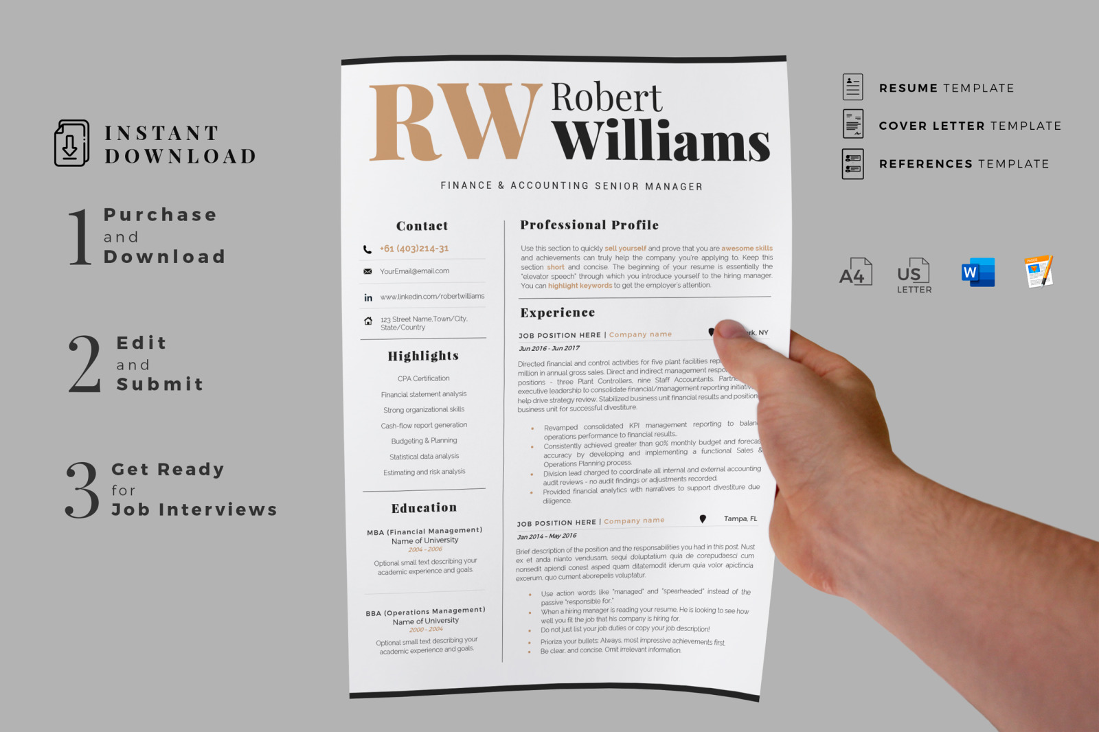 Accountant Sales Resume Template Cover Letter Format And References For Ms Word And Mac Pages In Resume Templates On Yellow Images Creative Store