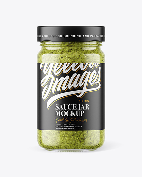 Download Clear Glass Jar with Pesto Sauce Mockup in Jar Mockups on Yellow Images Object Mockups