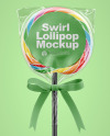 Swirl Lollipop with Bow and Sticker Mockup