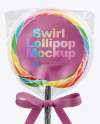 Swirl Lollipop with Bow and Sticker Mockup