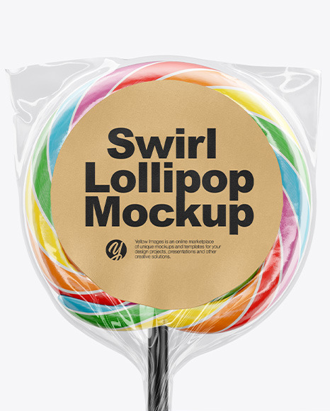 Swirl Lollipop With Sticker And Flag Label Mockup In Packaging Mockups On Yellow Images Object Mockups