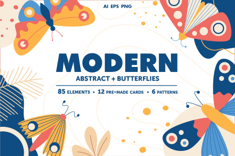 Modern abstract set &amp; butterflies