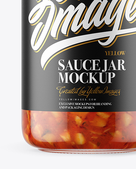 Download Clear Glass Jar With Bruschetta Sauce Mockup In Jar Mockups On Yellow Images Object Mockups