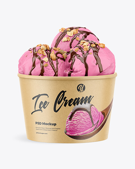 Download Kraft Ice Cream Cup Mockup - Front View in Cup & Bowl Mockups on Yellow Images Object Mockups