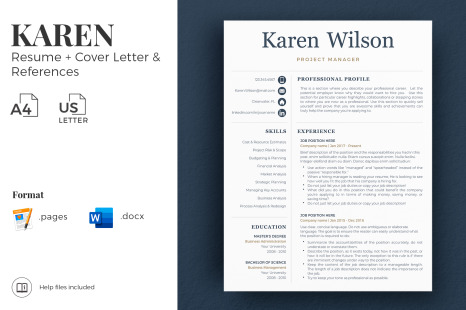 Professional Resume for project managers. Resume + Cover Letter + References + Career tips + icons