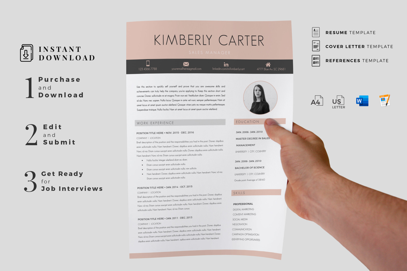 Modern Cv Template With Photo For Sales Manager Cv Resume Cover Letter References Icons In Resume Templates On Yellow Images Creative Store