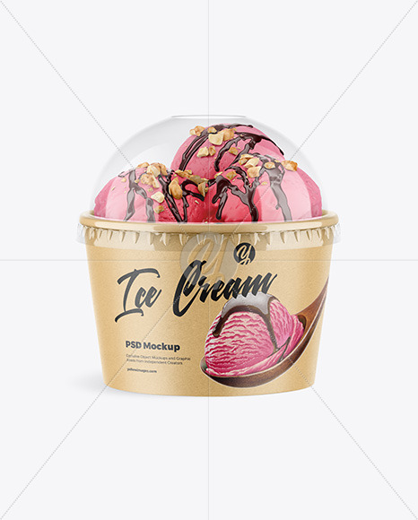 Download Kraft Ice Cream Cup With Plastic Cap Mockup Front View In Cup Bowl Mockups On Yellow Images Object Mockups Yellowimages Mockups