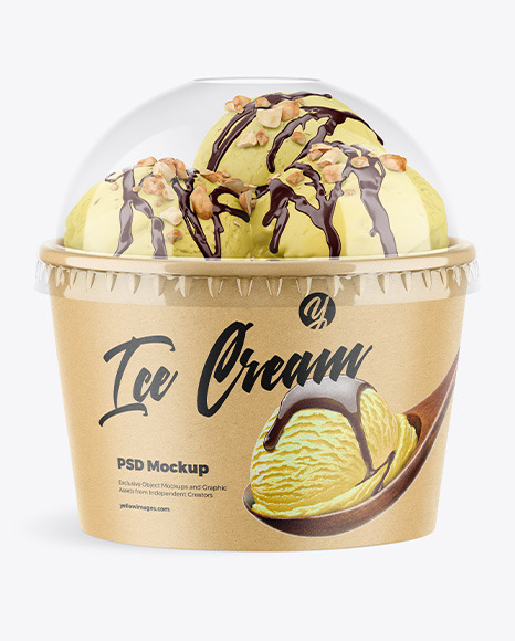 Download Kraft Ice Cream Cup with Plastic Cap Mockup - Front View ...