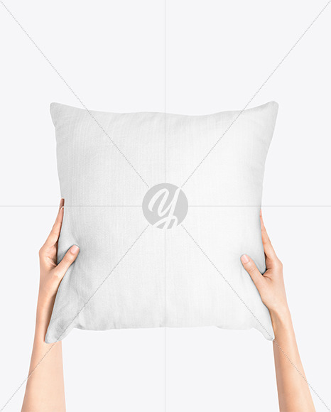 Pillow In Hands Mockup In Object Mockups On Yellow Images Object Mockups