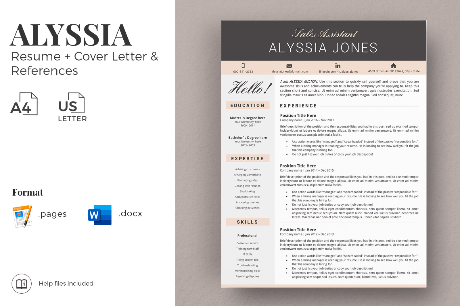 Download Sales Assistant Resume And Cover Letter Template Modern Resume Cv For Ms Word And Apple Pages In Resume Templates On Yellow Images Creative Store PSD Mockup Templates