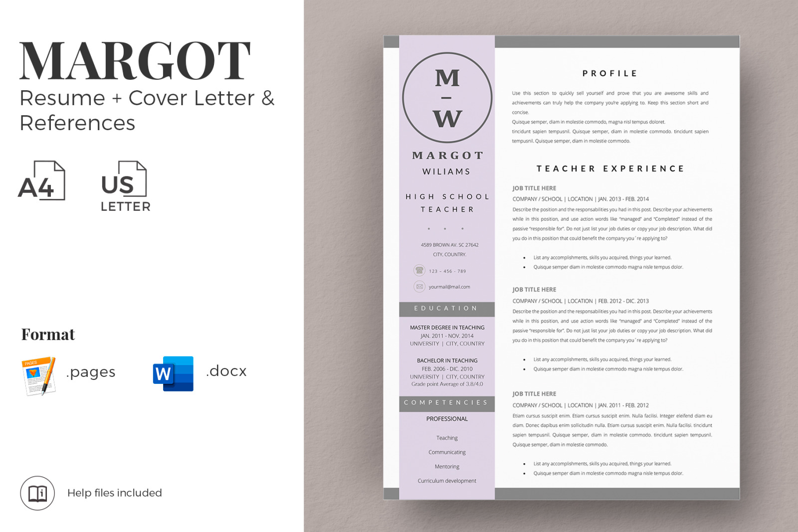 Download High School Teacher Resume Template For Microsoft Word Apple Pages With Cover Letter References In Resume Templates On Yellow Images Creative Store PSD Mockup Templates