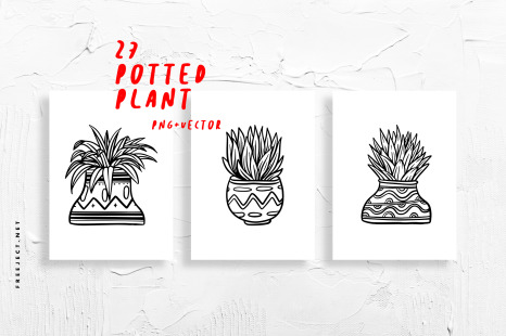 27 Vintage Potted Plant Stock Vector