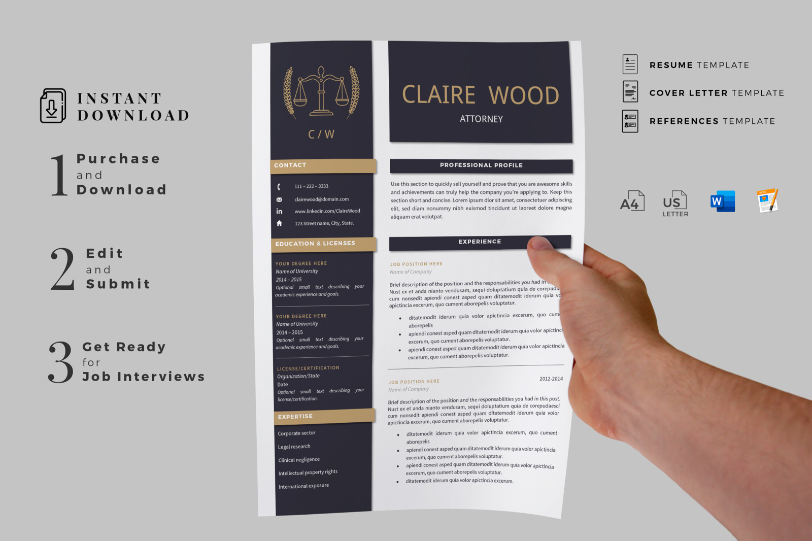 Download Lawyer Resume Template For Ms Word And Pages Attorney Resume Cover Letter References Icons In Resume Templates On Yellow Images Creative Store PSD Mockup Templates