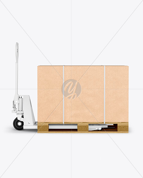 Download Hand Pallet Truck & Kraft Box Mockup in Box Mockups on Yellow Images Object Mockups