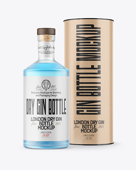Frosted Glass Gin Bottle with Tube Mockup PSD #2