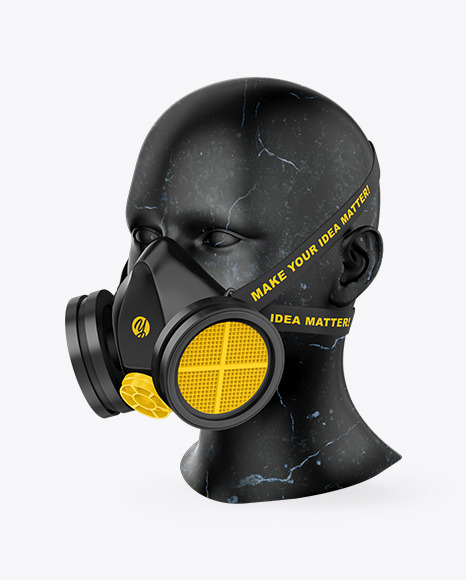 Download Gas Mask Mockup Half Side View In Apparel Mockups On Yellow Images Object Mockups PSD Mockup Templates