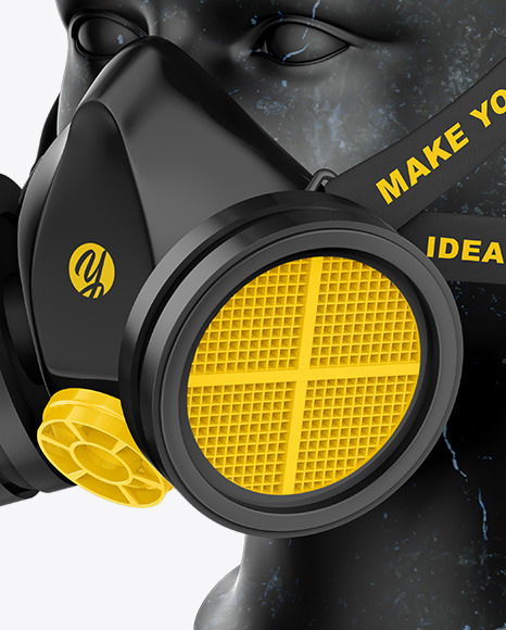 Download Gas Mask Mockup Half Side View In Apparel Mockups On Yellow Images Object Mockups PSD Mockup Templates