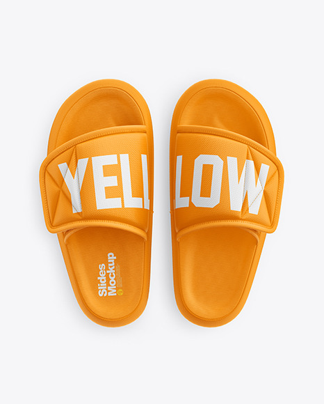 Download Slides Mockup - Top View in Apparel Mockups on Yellow ...