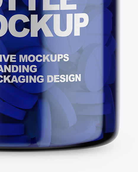 Blue Bottle With Pills Mockup