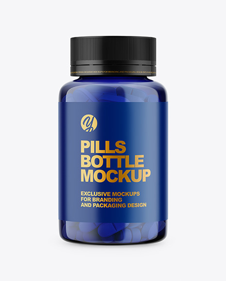 Blue Bottle With Pills Mockup PSD #2
