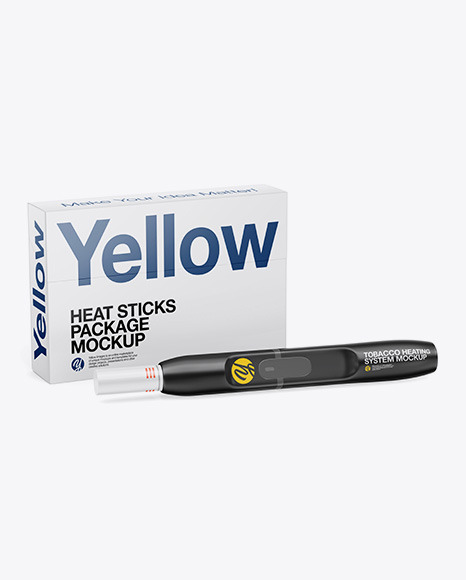 Download Tobacco Heating System With Heat Sticks Package Mockup In Box Mockups On Yellow Images Object Mockups PSD Mockup Templates