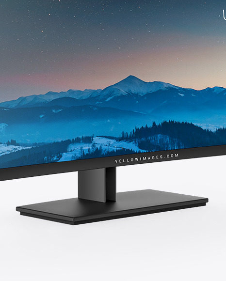 Curved Ultrawide Monitor Mockup Half Side View In Device Mockups On Yellow Images Object Mockups