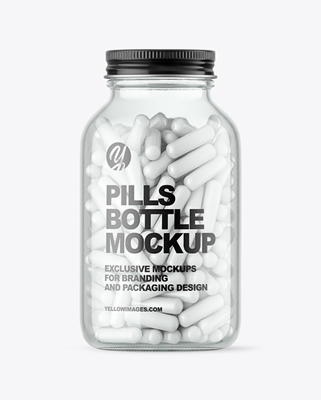 Download Clear Glass Pills Bottle Mockup In Bottle Mockups On Yellow Images Object Mockups