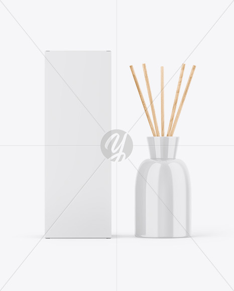 Download Glossy Diffuser Bottle W Paper Box Mockup In Packaging Mockups On Yellow Images Object Mockups