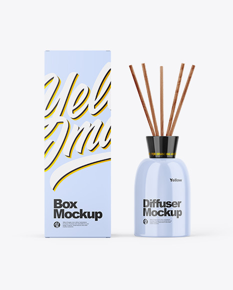 Download Glossy Diffuser Bottle W Paper Box Mockup In Packaging Mockups On Yellow Images Object Mockups PSD Mockup Templates