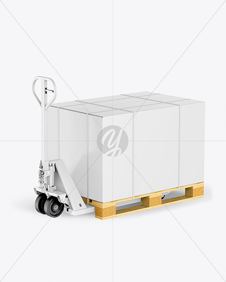 Download Hand Pallet Truck Glossy Box Mockup In Box Mockups On Yellow Images Object Mockups PSD Mockup Templates