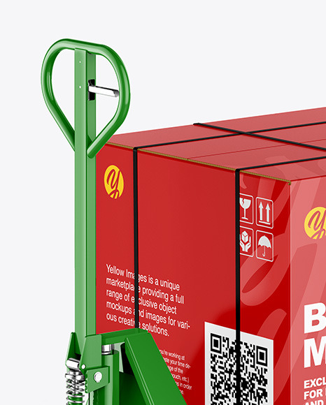 Download Hand Pallet Truck Glossy Box Mockup In Box Mockups On Yellow Images Object Mockups PSD Mockup Templates