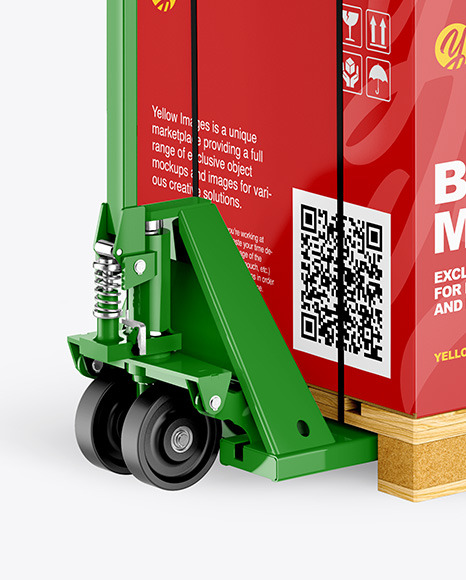 Download Hand Pallet Truck Glossy Box Mockup In Box Mockups On Yellow Images Object Mockups PSD Mockup Templates