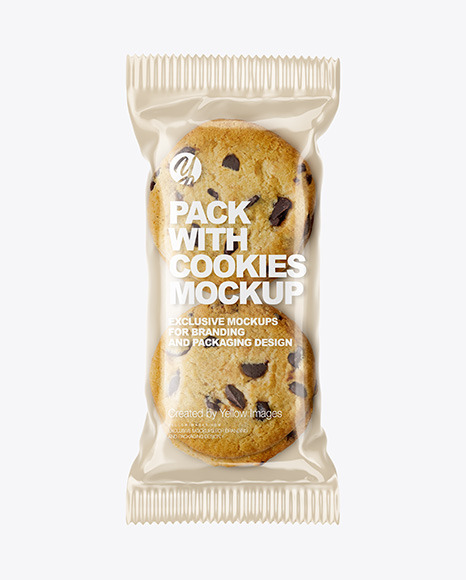 Download Glossy Pack With Cookies Mockup In Flow Pack Mockups On Yellow Images Object Mockups