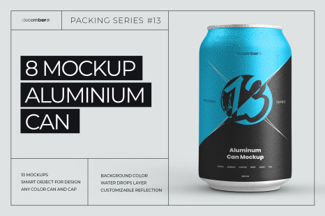 8 Mockup Aluminium Can 330 ml With Water drops