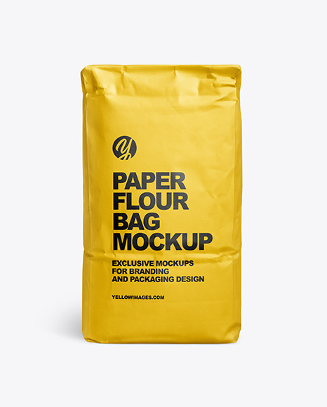 Download Paper Flour Bag Mockup Front View In Bag Sack Mockups On Yellow Images Object Mockups PSD Mockup Templates