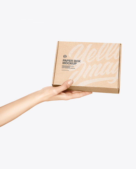 Paper Box in a Hand Mockup PSD #2