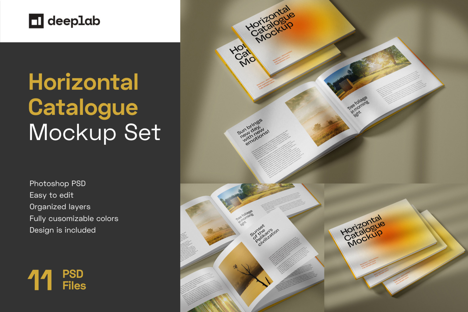 Horizontal Catalogue And Magazine Mockup Set In Stationery Mockups On Yellow Images Creative Store