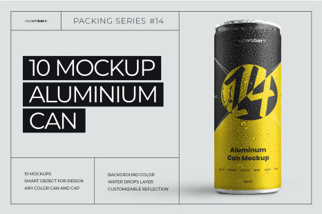 10 Mockup Aluminium Can 250 ml With Water Drops