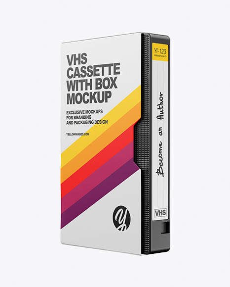 VHS Cassette with Box Mockup in Box Mockups on Yellow Images Object Mockups