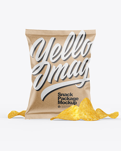 Download Kraft Snack Package W Chips Mockup In Flow Pack Mockups On Yellow Images Object Mockups