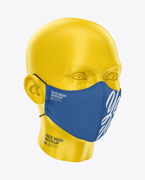 Download Face Mask With Elastic Cord And Stopper Front Half Side View In Apparel Mockups On Yellow Images Object Mockups