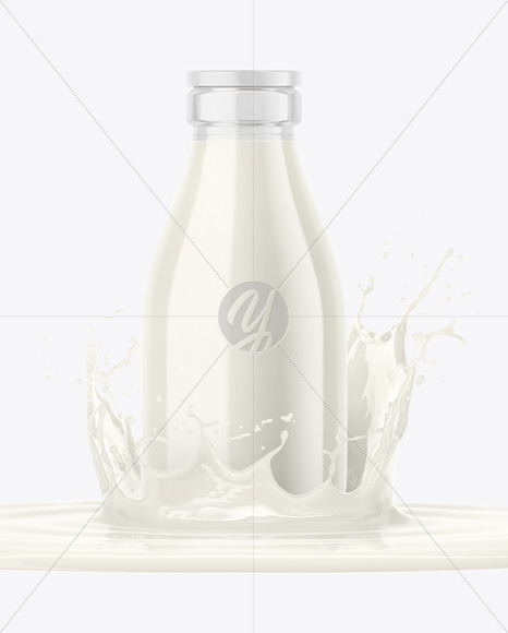 Download Clear Glass Dairy Bottle With Splash Mockup In Bottle Mockups On Yellow Images Object Mockups PSD Mockup Templates