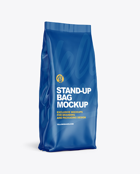 Download Glossy Stand Up Bag Mockup In Bag Sack Mockups On Yellow Images Object Mockups PSD Mockup Templates