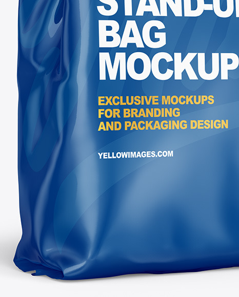 Download Glossy Stand Up Bag Mockup In Bag Sack Mockups On Yellow Images Object Mockups