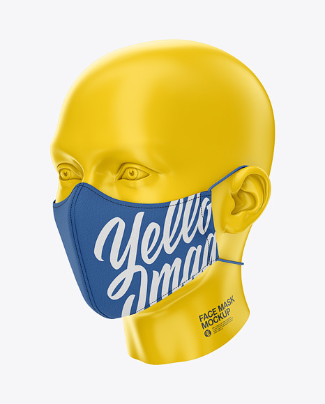 Face Mask With Elastic Cord And Stopper Front Half Side View In Apparel Mockups On Yellow Images Object Mockups