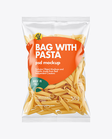 Download Plastic Bag With Pennoni Rigati Pasta Mockup In Bag Sack Mockups On Yellow Images Object Mockups PSD Mockup Templates