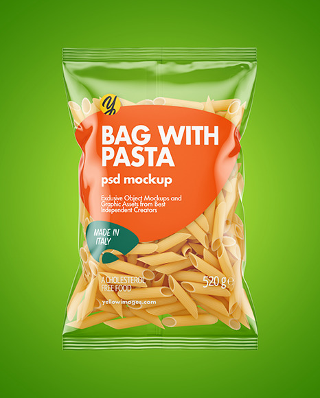 Download Plastic Bag With Pennoni Rigati Pasta Mockup In Bag Sack Mockups On Yellow Images Object Mockups