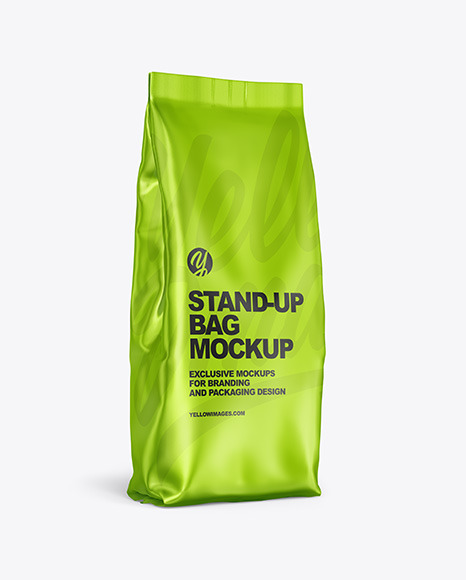 Download Metallic Stand Up Bag Mockup In Bag Sack Mockups On Yellow Images Object Mockups PSD Mockup Templates